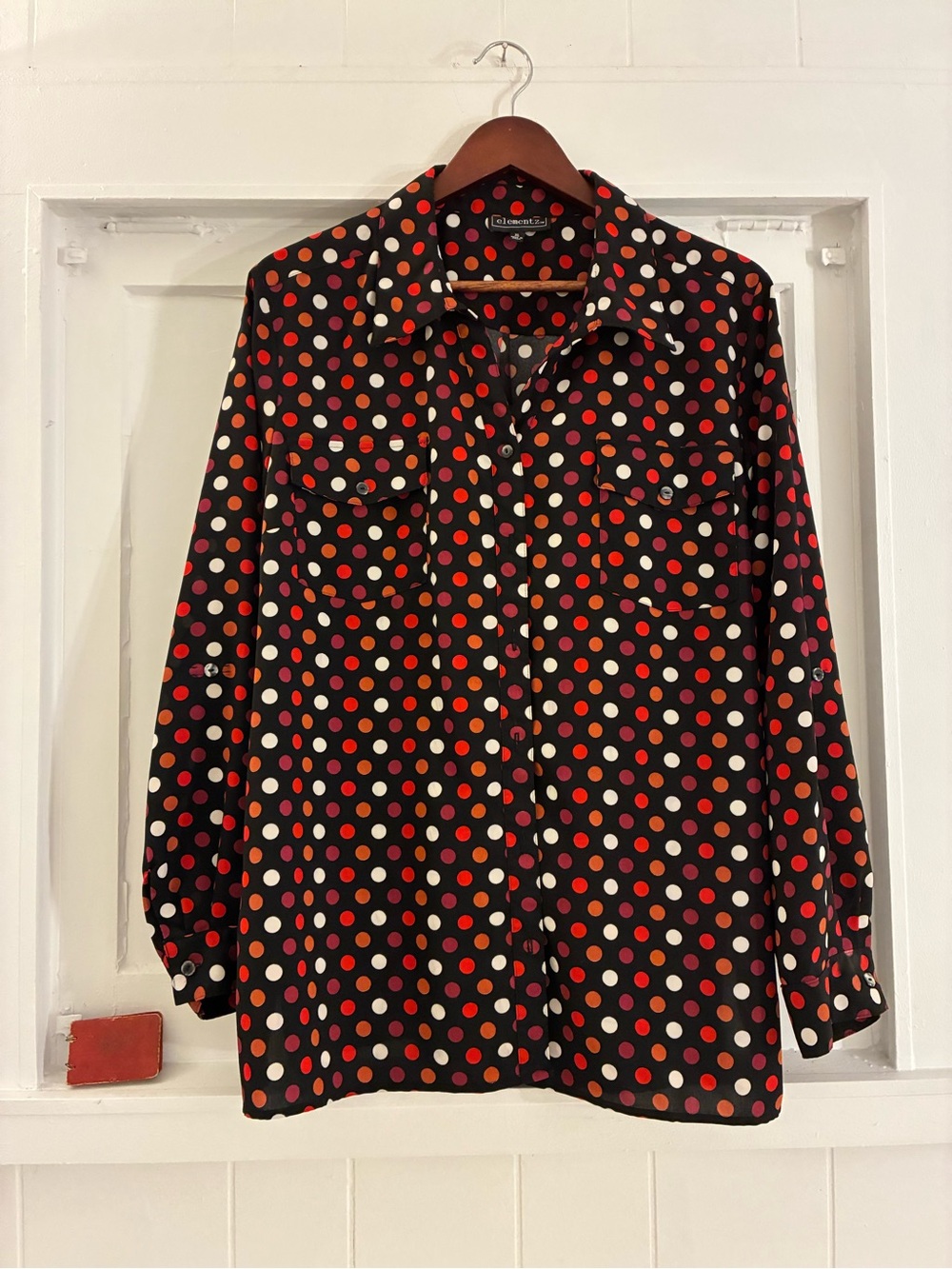 Elementz XL long sleeve blouse -autumn warms- polka dot- mother of pearl buttons